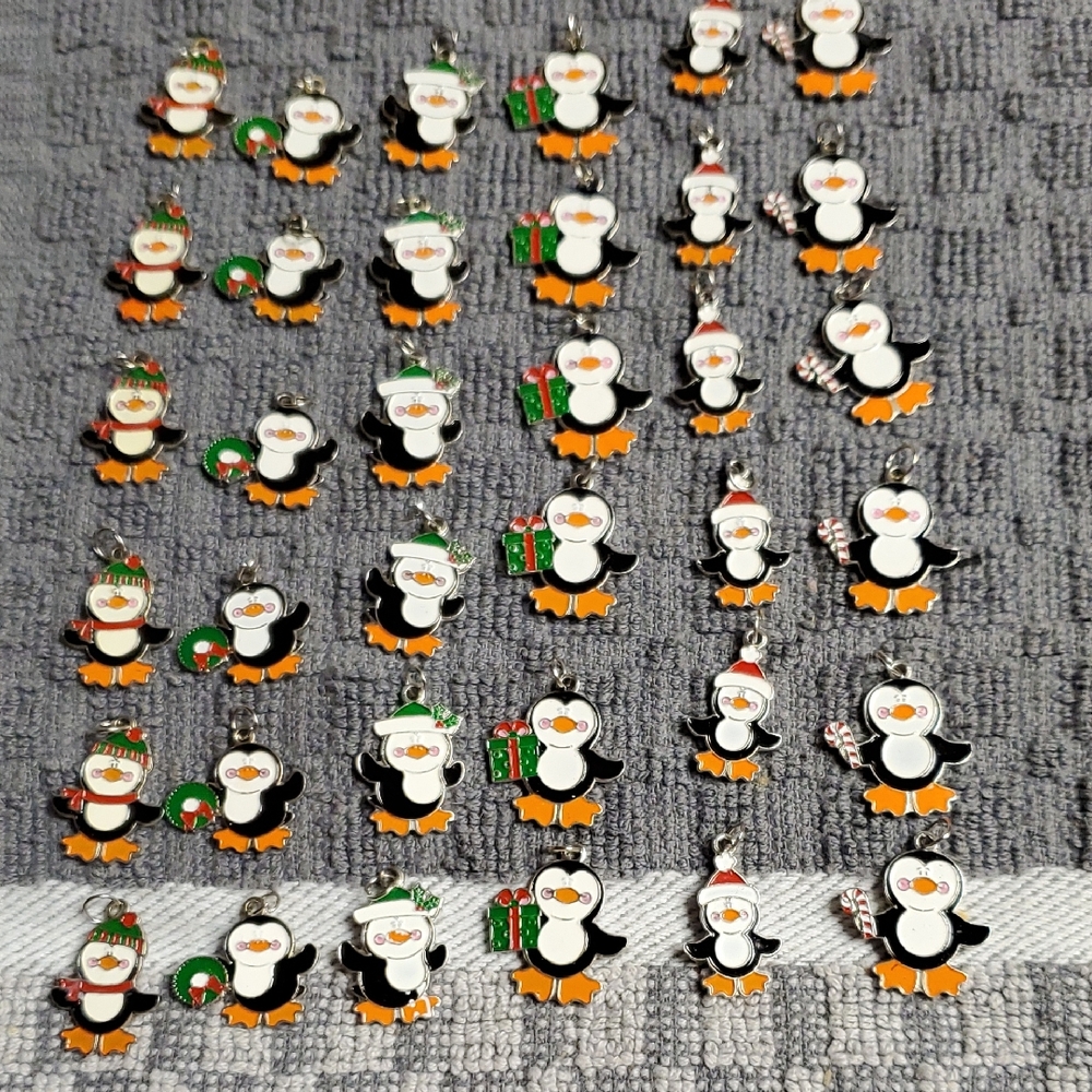 Vintage Christmas themed penguin charms 36 Pieces DIY jewelry making